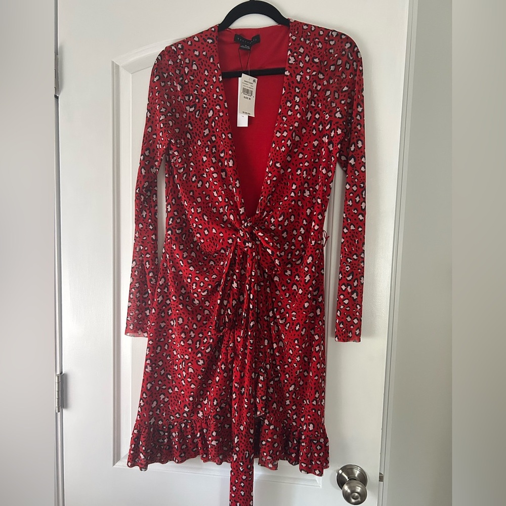 Sanctuary Red Animal Print Long Sleeve Dress